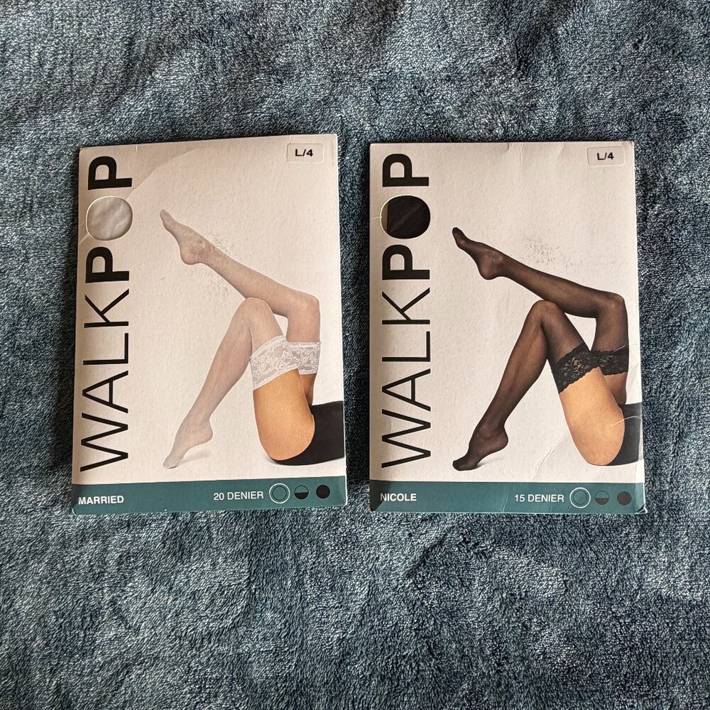 NEW Walkpop Stockings Married (White) Nicole (Black) Size Large 4